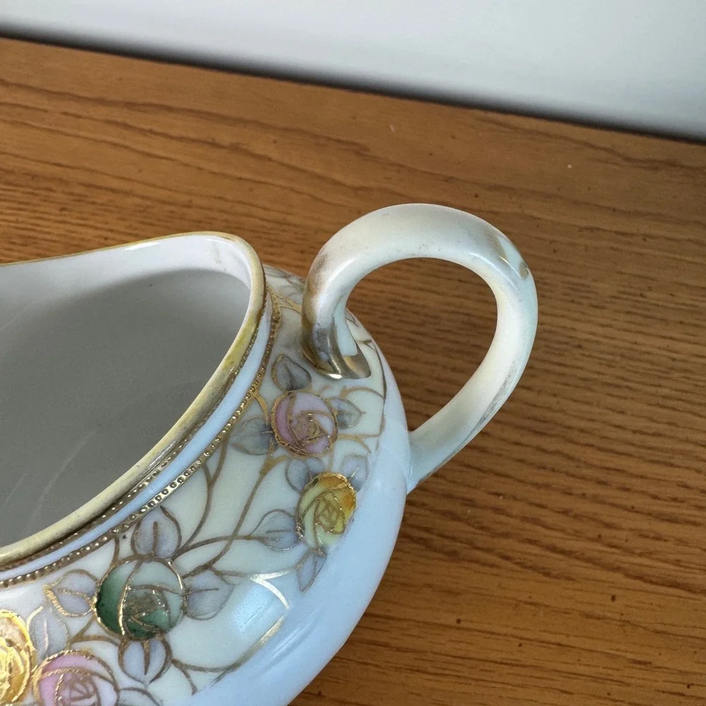 Hand‎ Painted Nippon Creamer Pitcher Floral Gold Trim Vintage Porcelain